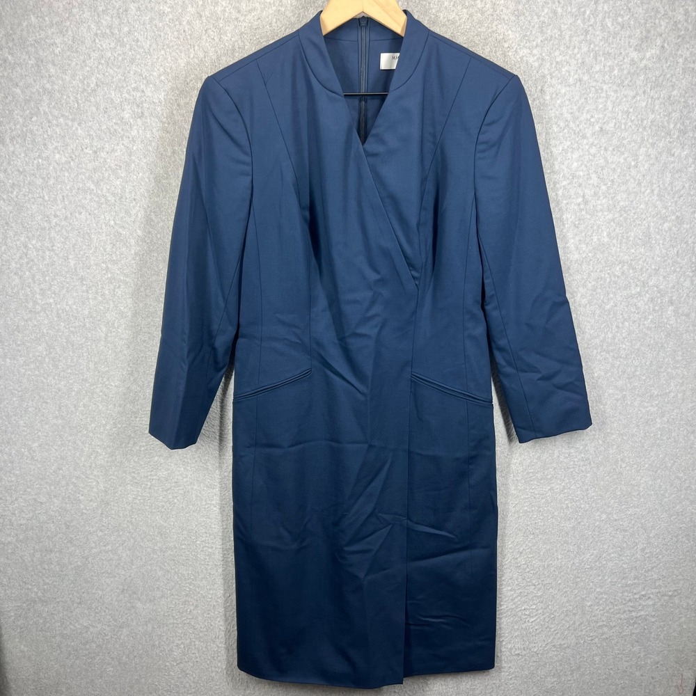 MM.LaFleur Sheath Dress Womens 4 Navy Blue Wool Blend Long Sleeve Workwear EUC